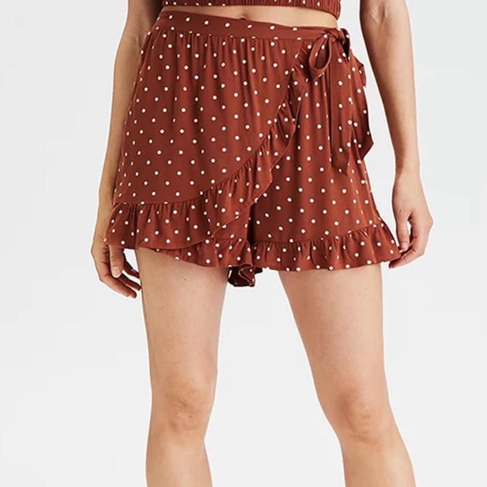 American Eagle Polka Dot Ruffle Tie Skirt with Built In Shorts